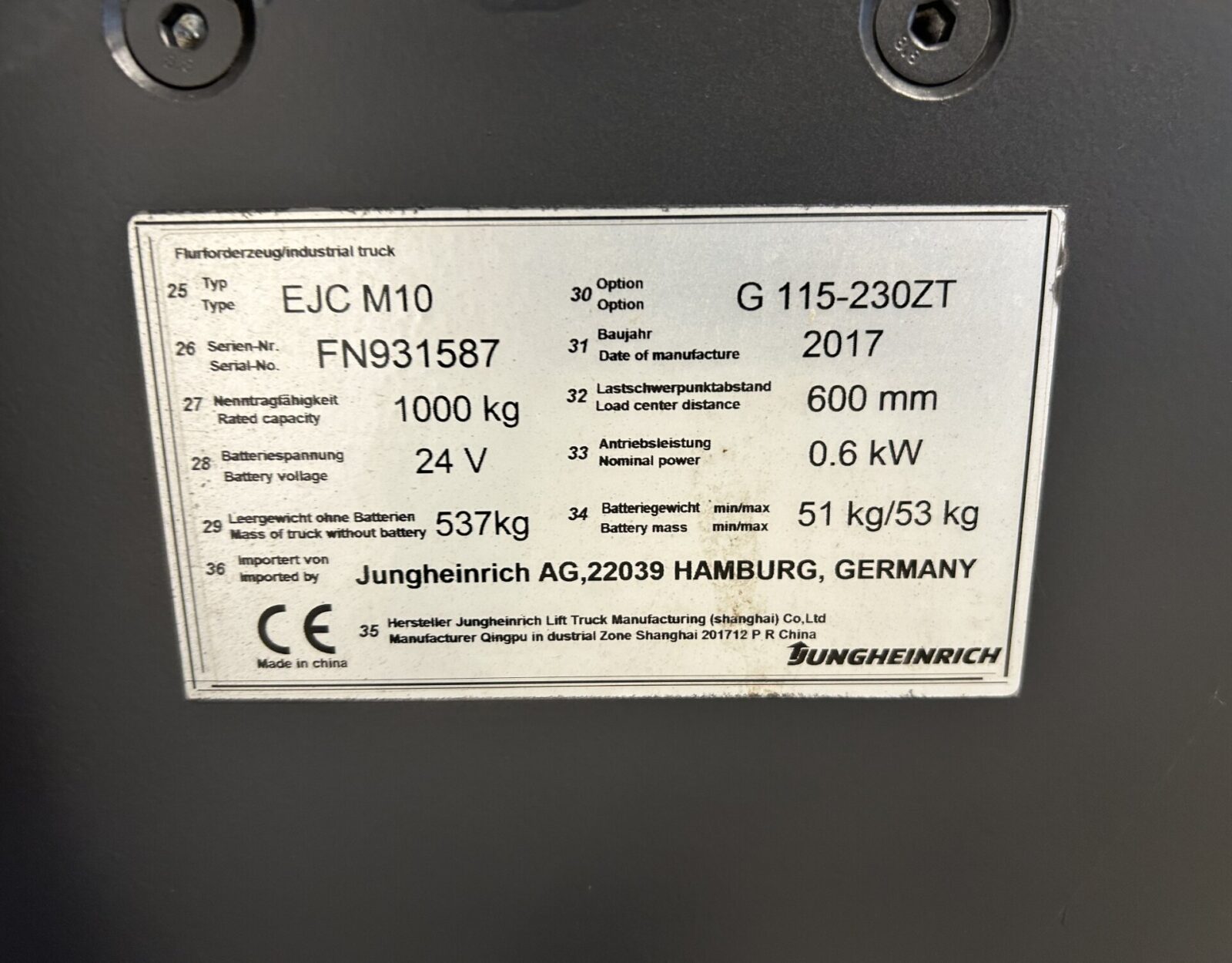 22. Jungheinrich EJC M10 Stapelaar - Hefx 2.JPG